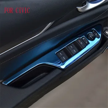 Auto Interjerā, Nerūsējošā tērauda Durvju Roku balstu Logu Pacēlāju Pogu Paneļa Vāku Apdare Decal 2016. gada 17 Honda Civic 10. Car Styling 4gab/komplekts