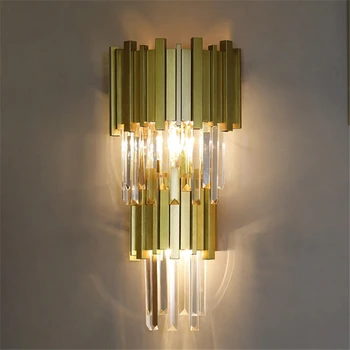 Mūsdienu luksusa Eiropas Zelta Kristāla Sconce LED Sienas Lampa apdare guļamistabai Viesnīca Gultas Gaismas ilumination