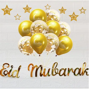 Eid Baloni un Eid Mubarak Vēstuli Karājas Karoga Ramadāna Rotājumi Eid Mubarak Sequin noteikts Mājas Puse, Kāzu #W0
