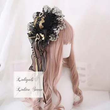 Gothic Lolita Headpiece Salds Mežģīnes, Mežģīņu Galvas Stīpa/ Mini Top Hat/ Sānslīdi Kaklasaite