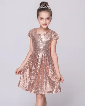 SISRERS 2018 INS Modes Meitenēm Kleitu Sequin Īsām Piedurknēm Kleita Puse Kleita, Spīdīga Princess Boutique Apģērbu Golden Rose Sarkans