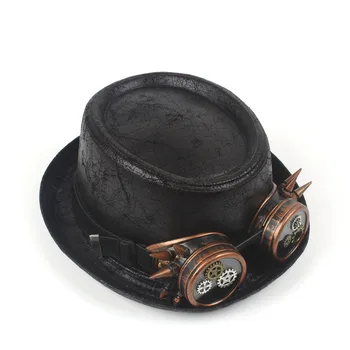 Steampunk Porkpie Cepures Par Atmiņu Ādas Cūkgaļas Pīrāgs Cepuri Tētis Dzīvoklis Fedora Cosplay Boater Cepuri Ar Tvaika Punk Brilles