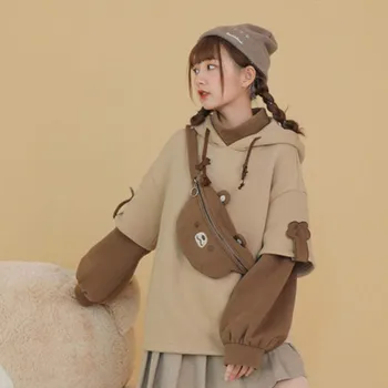Harajuku estētisko lācis anime pelēkā vārna sieviešu korejas kawaii crewneck garām piedurknēm lielgabarīta streetwear kpop krist ziemas drēbes, topi