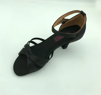 Jaunu Karstā Pārdošanas fashional sieviešu latīņamerikas salsa balles deju kurpes melnā satīna 6279BLK