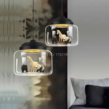 Ziemeļvalstu stikla Piekariņu gaismas restorāns, bārs, kafejnīca radošo dzīvnieku modeļiem, dekoratīvās lampas piekare ēdamistaba bērnu istabas apgaismojums