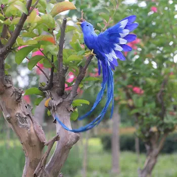 Mākslīgo Putnu Spalvas, Plastmasas Statuetes Ainavas Rotājumu Dārza Dekori Ziemassvētku DIY Halloween - #2(zila aste), 28 * 5 * 3cm