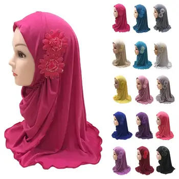Fahion Meitenes Bērniem Musulmaņu Hijab Islāms, Arābu Lakatu Šalles Puķu Lakatu Klp Vadītājs Wrap Ramadāna Pilnībā Segtu Lūgšanu Piederumi 2-7Y