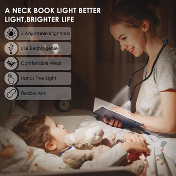 LED Grāmatu Gaismas, Kakla Grāmatu Gaismu, Acu Aizsardzība Lasīšanas Apgaismojums lasīšanai Gultā, Uzlādējams galda Lampas
