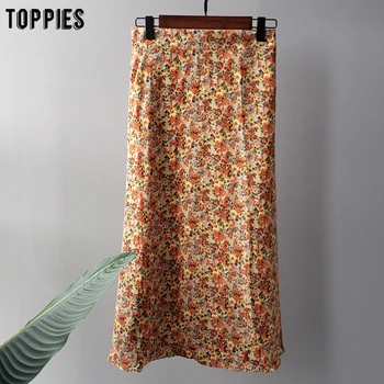 Toppies 2020. gada vasaras ziedu drukas svārki sieviešu midi svārki elastīgs viduklis dāmas faldas streetwear