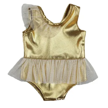 Leļļu apģērbs Zelta peldkostīmu jumpsuit bikini rotaļlietas piederumi fit 18 collu Meitene lelle un 43 cm bērnu lelles c536