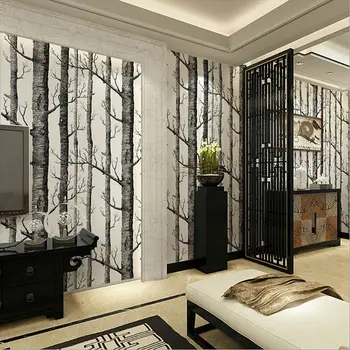 Melns melns Balts Bērza Koks Tapetes Mūsdienu Dizaina Roll Perlamutra Zemniecisks Meža Mežā Guļamistaba, Dzīvojamā Istaba tapešu Mājas 10 x