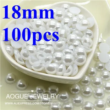 18mm 100gab sveķu plakanu aizmuguri baltu kārtu uz pusi pērle cabochon pērle|Apģērba DIY Krelles