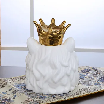Zelta Kronis Lion King Dzīvnieku Galvas Uzglabāšanas Jar Lācis Lapsa Ornamenti, Keramikas Figūriņas Miniatūras Kāzu Mājas Birojam Dekors