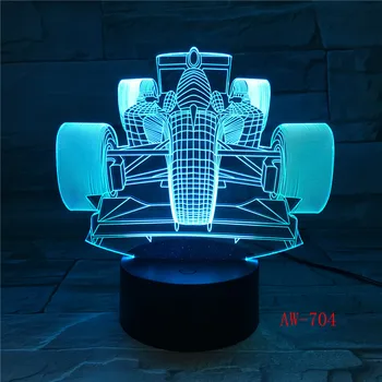 7 Krāsu Mainās Led Nakts Gaisma 3D F1 Sacīkšu Auto Modelēšanas Luminarias Modernās Guļamistabas Atmosfēru Galda Lampa Usb Dāvanas AW-704