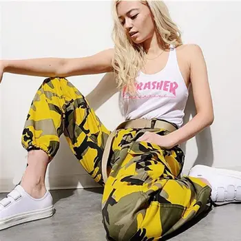 Modes Sievietes Camo Kravas Augsto Vidukli, Hip Hop, Garās Bikses Militārās Armijas Kaujas Maskēties Garas Bikses Karstā Capri