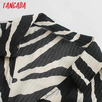 Tangada 2020 Rudens modes sieviešu dzīvnieku print krekls, kleita viduklis tauriņu biroja dāmas mini kleita ar slīpsvītru 5Z228