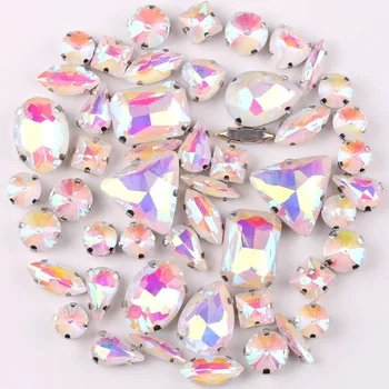 Sudraba nagiem iestatījumu jelly candy White AB 50gab/soma, formas samaisa stikla kristāla piešūt rhinestone kāzu kleitu, kurpes, soma diy