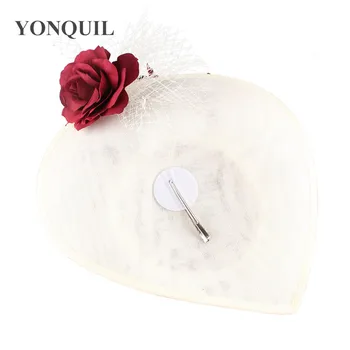 Elegants Līgava Kāzu Lielu Cepuri Fascinator Iedomātā Ziedu Modes Headpiece Ar Matu Klipu Sieviešu Laulības Hat, Fedora Puse Galvassegu