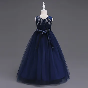 BH9999B#Zils Puķu Meitene Kleitas Jauns bērnu kāzu Puse, garš, pūkains, meitene, Mežģīņu Princese kleita balles kleita lēti, Vairumtirdzniecība