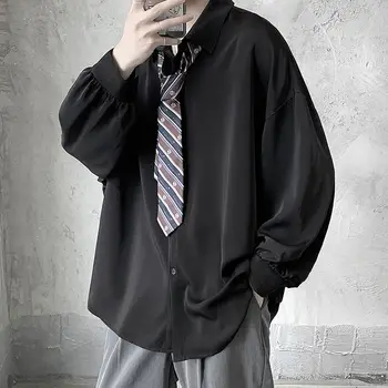 Korejas Kaklasaiti Kleita Krekls Vīriešu Modes vienkrāsainu Biznesa Ikdienas Krekls Vīriešiem Streetwear Savvaļas Zaudēt Ilgtermiņa Piedurkne Krekli, Vīriešu M-2XL