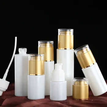 50gab Perlamutra balta stikla losjons pudeli cream jar spray nospiediet sūkni ar akrila vāks kosmētikas komplekts iepakojuma, konteinera