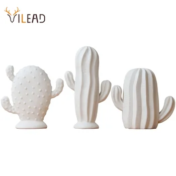 VILEAD Keramikas Baltais Kaktuss Figūriņas Ziemeļvalstu Radošo Augu Ornaments, Moderns Interjers Mājas Biroja Galda Dekorēšana Accessorie