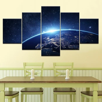 Moduļu Mājas Dekoru Audekla Gleznas Rāmis, Dzīvojamā Istaba, 5 gab Zemes Piena ceļa Kosmosa Plakātu HD Izdrukas Planētu Attēlus, Wall Art