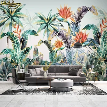 Beibehang Pasūtījuma Tropu augu meža akvarelis, žirafe 3d sienas tapetes dzīvojamā istabā fona wall papers mājas dekoru