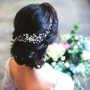 Kāzu Līgavas Līgavas Roku Darbs Rhinestone Pērle Hairband Galvu Luxury Matu Aksesuāri Headpiece Fascinators