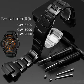 Cietais nerūsējošais tērauds watchband par casio g-shock GW-3500B/GW-3000B/GW-2000/G-1000 skatīties siksna melna Aproce band