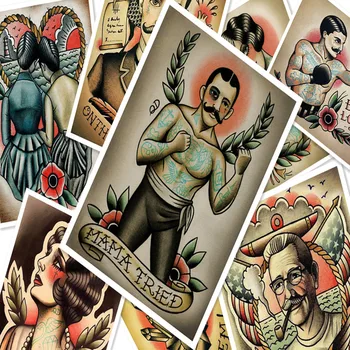 ReCreative Tetovējumiem Rakstu Manuskripts Vintage Kraftpapīrs Plakātu Sienas Uzlīmes Apgleznošana Body Art Tattoo Frizētava, Apdares B