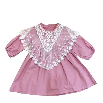 Ir 2021. Pavasara New Baby Girl Apģērbu Meitenēm Ar Garām Piedurknēm Kleita Bērni Mežģīņu Apkakle Princese Kleitas Kokvilnas Meitene Kleita