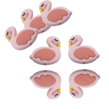Gudrs-ideja 10pcs Mini Flamingo Dzīvnieku Mazulis Teether Silikona Lodītes BPA Free Bērnu Rotaļlietas Košļājamā zīdaiņu mierinātāji Ķēdes DIY Pieņemšanas