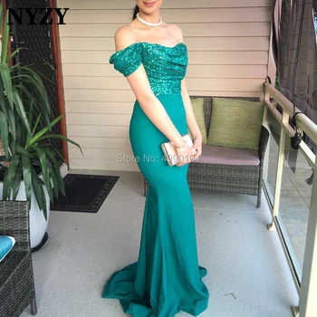 NYZY E63 Nāriņa Kleita Eleganta Pie Pleca Tirkīza Formālās Kleitas Vakara Virsdrēbes saviesīgs vakars 2019 vestidos elegantes