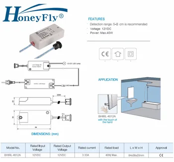 HoneyFly 2gab JAUNO LED DC12V IS Sensoru Slēdzi 40W Infrasarkanās Gaismas Slēdzi, LED Lampas, LED Sloksnes, Kustības Sensors, Roku Vilnis 5-8CM CE