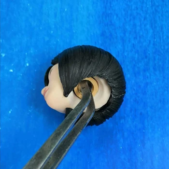 1:6 Mēroga skaistums meitene, Galvu Sculpt Ar tumši melna pvc matu Āzijas Star Vadītājs Griešanai 12