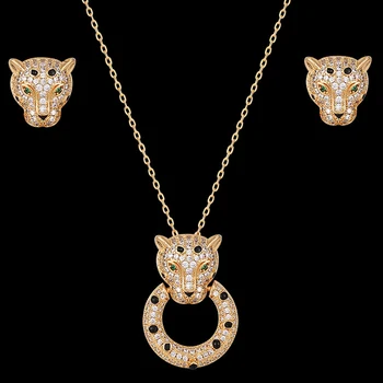 Zlxgirl rotaslietas ir 2021. Jaunas ielidošanas vīriešu leopard dzīvnieku kulons ar auskaru rotaslietas komplekti, smalka Zelta Krāsu vara kaklarotu komplekti vīriešiem