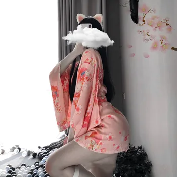 Kimono Kleita Japāņu Stila Sieviete Sakura Seksīga Meitene Haori Vintage Yukata Peldmētelis Sexy Vienotu Naktskrekli Pidžamas Puse Drēbes