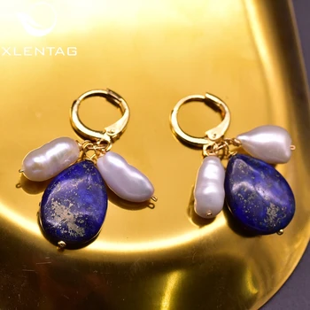 XlentAg Dabas Lapis Lazuli Augstas kvalitātes Pērles Vilināt Auskari Zilie Akmeņi, Dzimšanas dienas Kritums Earings Sieviešu Modes Rotaslietas GE0943