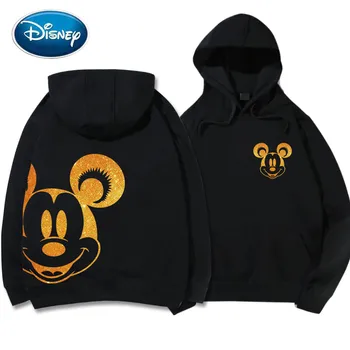 Disney Sporta Krekls, Mickey Mouse, Karikatūra Izdrukāt Zelta Ķīmiskā Izjaukti Audums Pelēkā Vārna Unisex Sieviešu Garās Piedurknes Kabatas Topi 5 Krāsas
