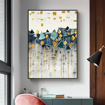 Ziemeļvalstu Abstraktās Ģeometriskās Kalnu Ainavas Sienas Mākslas Audekls Gleznošanai Golden Sun Art Plakātu Drukas Sienas Attēlu Dzīvojamā Istaba