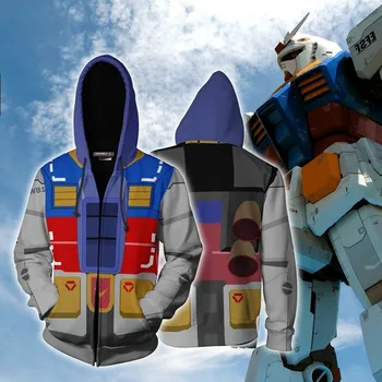3D Drukāšana MOBILE SUIT GUNDAM Anime Varonis Cosplay sporta Krekls pelēkā vārna Vīriešu Top Džemperis Zip pelēkā vārna Gundam Cosplay Kostīms