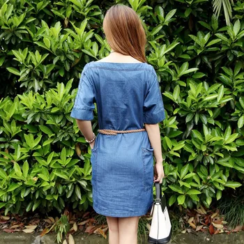 Jauns Jaunākās Sieviešu Modes Vasaras Džinsa Kleita Sieviešu Plus Izmērs 3XL Blue Mini Pusi Piedurknēm Gadījuma Džinsi, Kleitas, Eiropas tipa
