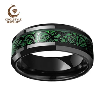 8MM Black Dragon Ring Vīrieši Sievietes Volframa Kāzu Joslā Ar Zaļo Opal Black Dragon Kastīšu Komforta Fit