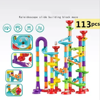 113Pcs/Komplekts DIY Būvniecības Marmora Sacensību Palaist Dziesmu Celtniecības Bloki Bērniem Labirints Bumbu Roll Rotaļlietas Cauruļu Bloki, kas paredzēti Bērnu Dāvanas