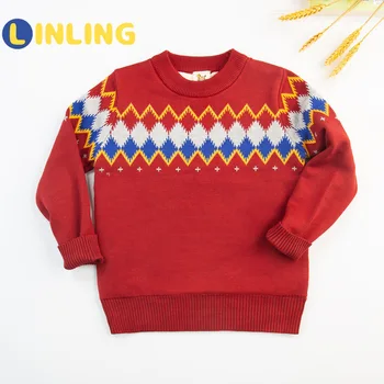 LINLING ziemas Zēnu Kokvilnas Džemperi Bērniem O-veida Kakla Ziemas Drēbes Bērniem Svītrainām Rhombic Režģu Iespiesti Gadījuma Virsdrēbes P546