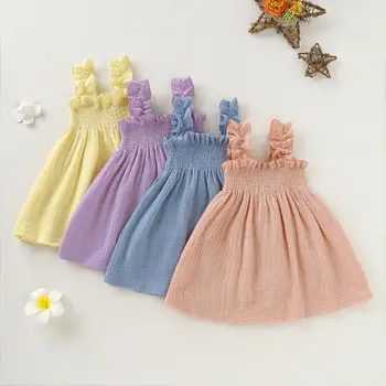 Pudcoco Vasara Zīdainis, Bērns, Bērniem, Baby Meitenes Ziedu Princese Linga Kleitas Tutu Drēbes Tērpiem Cieto Konfektes Krāsas Kleita