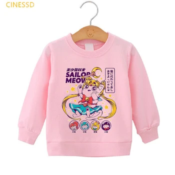 Smieklīgi Bērniem Sailor Moon Pelēkā Vārna Anime Meitenes Gudrs Kaķis Drukāt Grafiskā Bērnu Sporta Krekls Balts, Rozā, Dzeltens Džemperis, Džemperi Ziemas