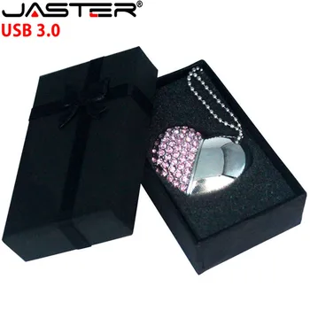 JASTER USB 3.0 Metāla dimanta kristāla sirdi ar dāvanu kastes USB flash drive pendrive 4GB 32GB 64GB Atmiņas karti memory stick vadīt klienta logo