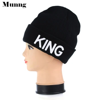 Munng Karalis, Karaliene Izšūti Modes Black Pāri Mīļotājiem Silti Adīti Beanie Cepurēm Viens Izmērs